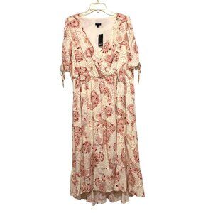 Torrid Midi Swiss Linen Surplice Dress Size 1X Wrap Style Paisley Print Feminine